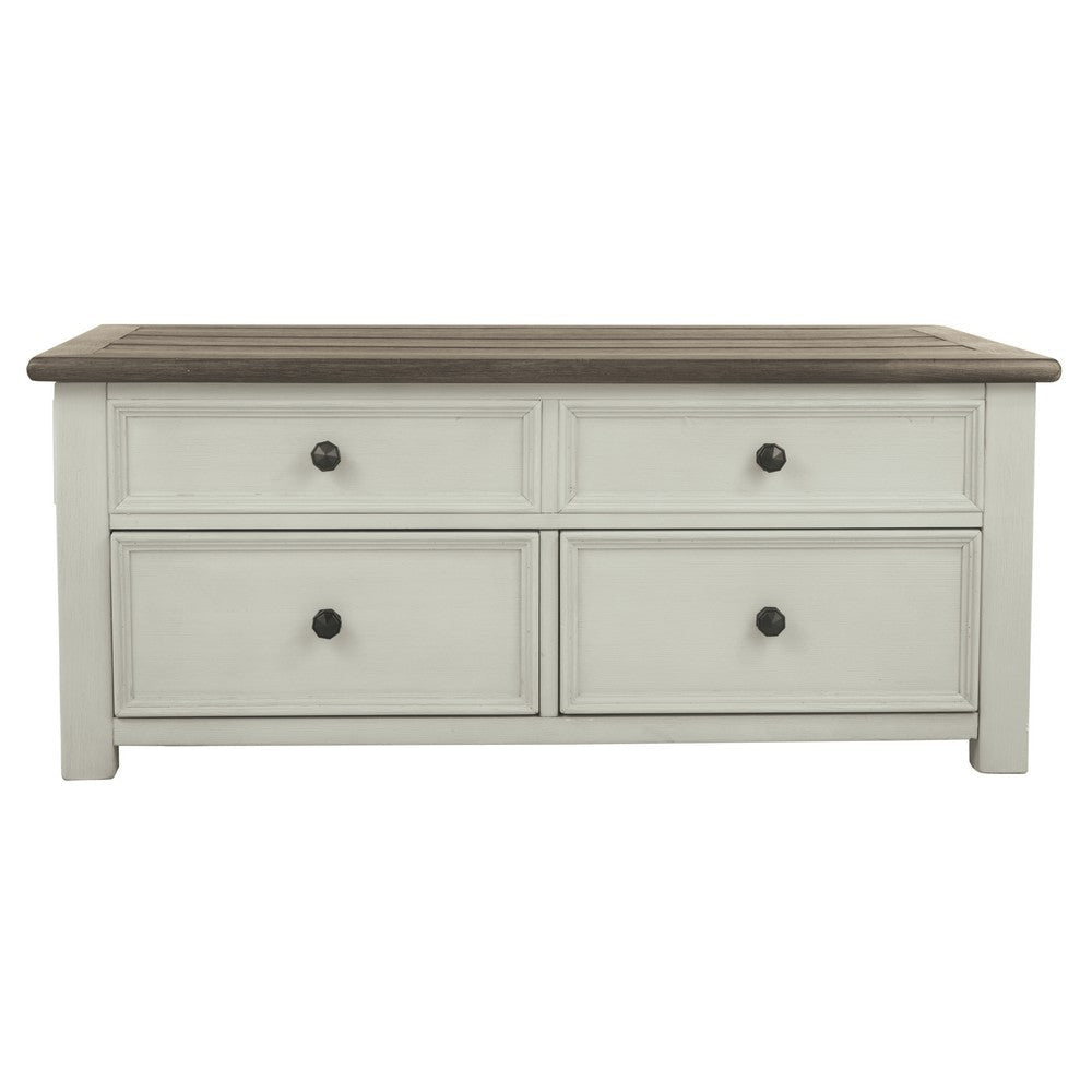 Cocktail Table With Spring Lift Top and Multiple Drawers Brown and White By Casagear Home BM206155