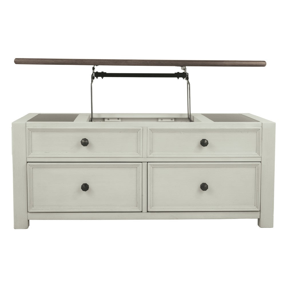 Cocktail Table With Spring Lift Top and Multiple Drawers Brown and White By Casagear Home BM206155