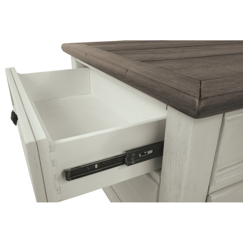 Cocktail Table With Spring Lift Top and Multiple Drawers Brown and White By Casagear Home BM206155