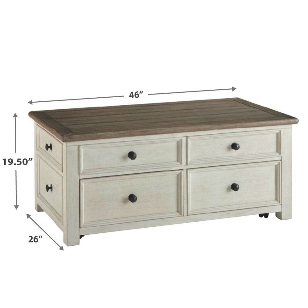 Cocktail Table With Spring Lift Top and Multiple Drawers Brown and White By Casagear Home BM206155