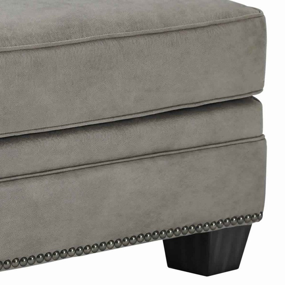 Leatherette Wooden Ottoman with Nailhead Trim Details Gray By Casagear Home BM206192