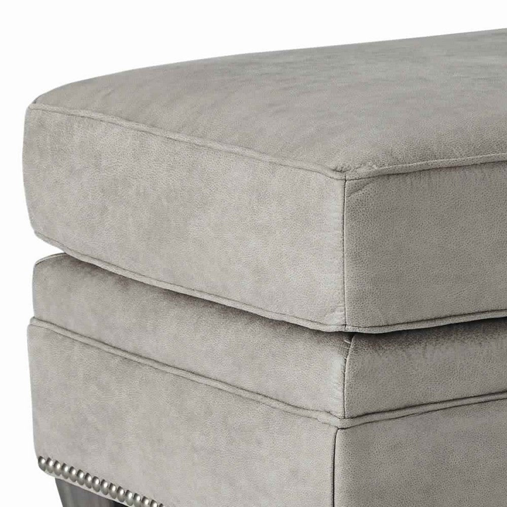 Leatherette Wooden Ottoman with Nailhead Trim Details Gray By Casagear Home BM206192