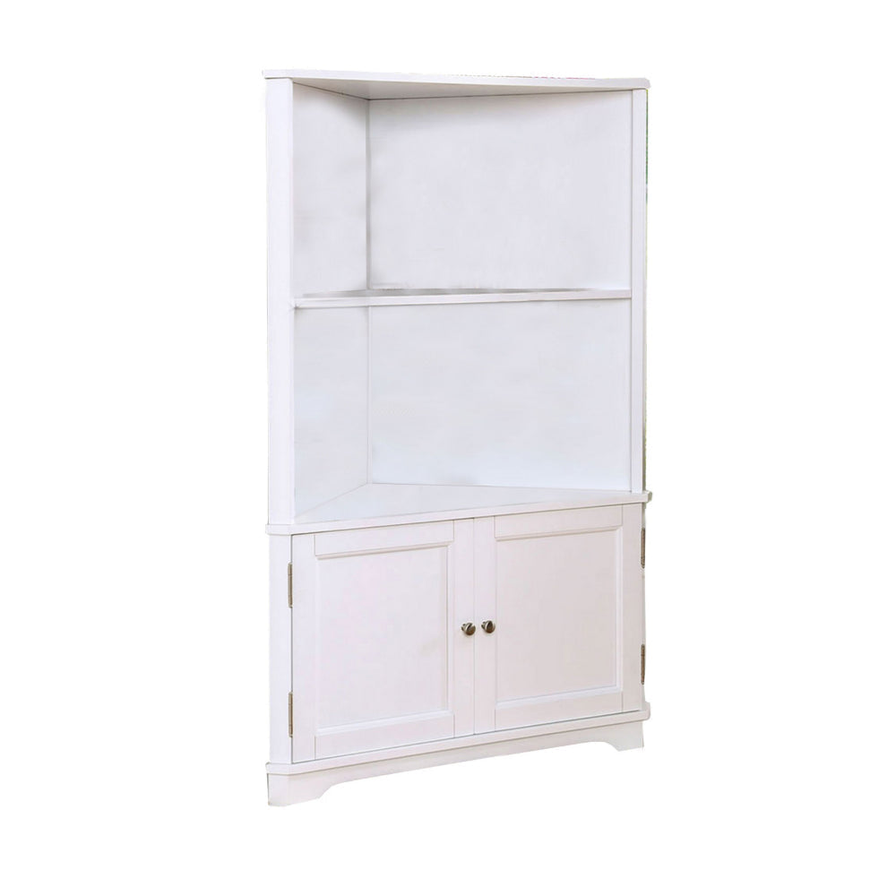 50’ Corner Wooden Bookshelf with 2 Door Cabinet White By Casagear Home BM206245