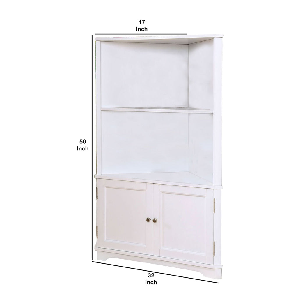 50’ Corner Wooden Bookshelf with 2 Door Cabinet White By Casagear Home BM206245