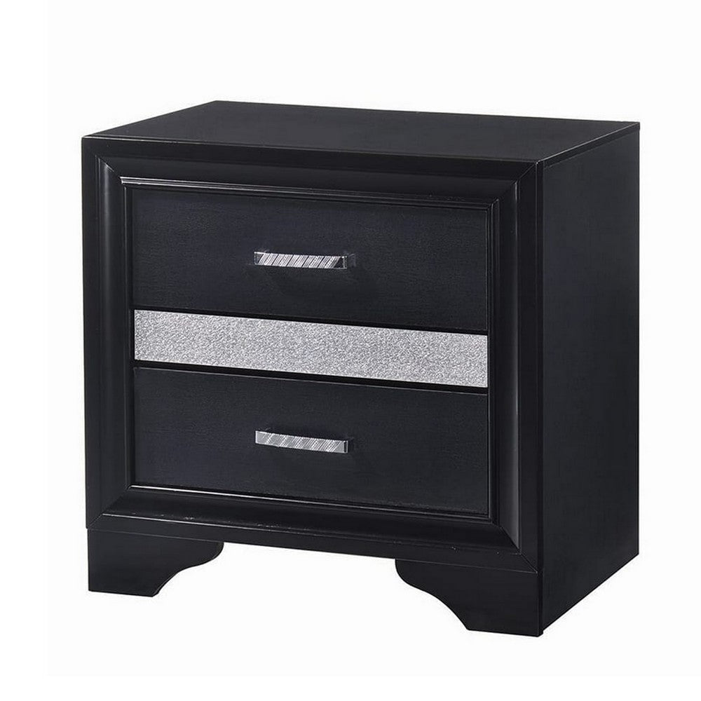 Nightstand with 2 Drawers and Rhinestone Pull Handles Black and Silver By Casagear Home BM206512