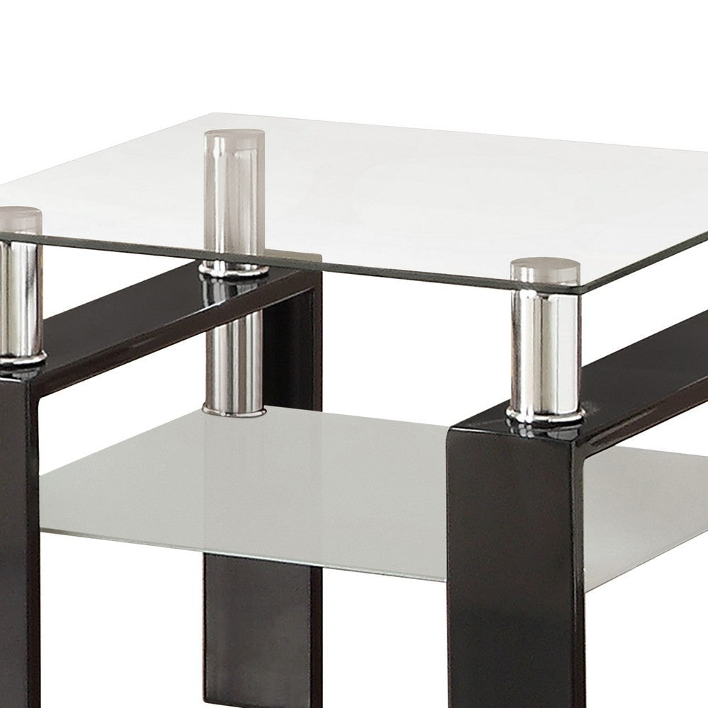 Glass Top End Table with 1 Bottom Shelf Clear and Black By Casagear Home BM206522