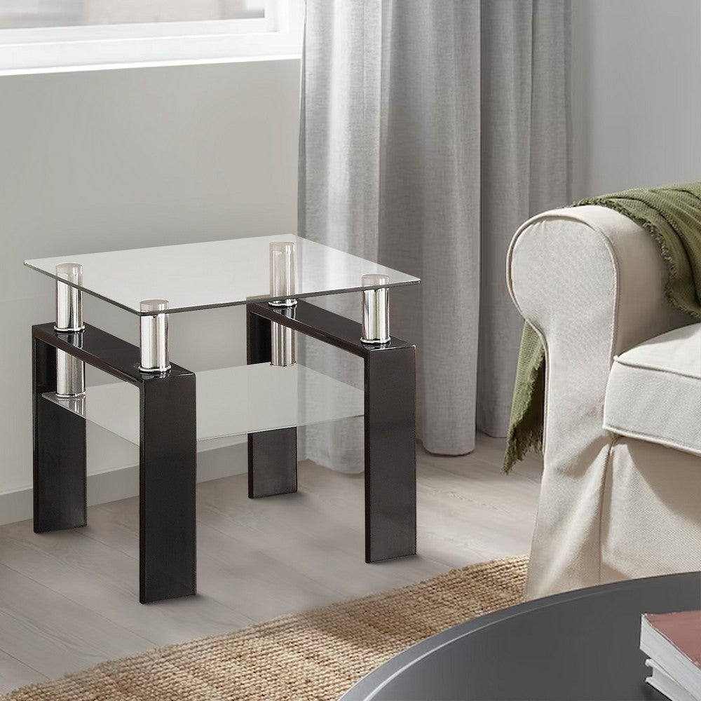 Glass Top End Table with 1 Bottom Shelf Clear and Black By Casagear Home BM206522