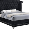 Velvet Upholstered Wooden Queen Size Bed with Shelter Style Headboard,Black By Casagear Home BM206536