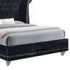 Velvet Upholstered Wooden Queen Size Bed with Shelter Style Headboard,Black By Casagear Home BM206536