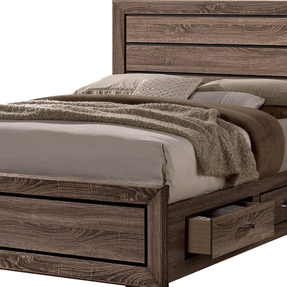 Wooden Eastern King Size Bed with Storage Drawers Taupe Brown By Casagear Home BM206545