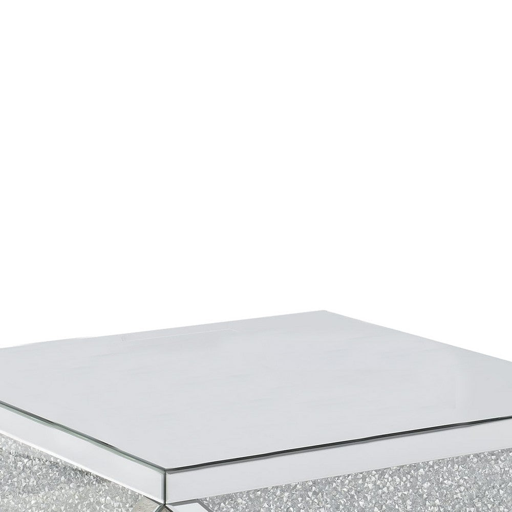 Wood and Mirror Coffee Table in Diamond Shape with Crystal Inserts Silver By Casagear Home BM206562