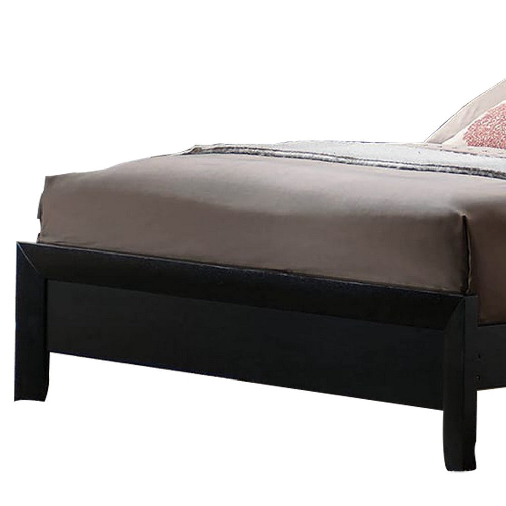 Wooden Eastern King Size Bed with Leather Upholstered Headboard Black By Casagear Home BM206589