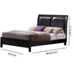 Wooden Eastern King Size Bed with Leather Upholstered Headboard Black By Casagear Home BM206589