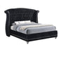 Wooden Eastern King Size Bed with Shelter Style Headboard, Black By Casagear Home