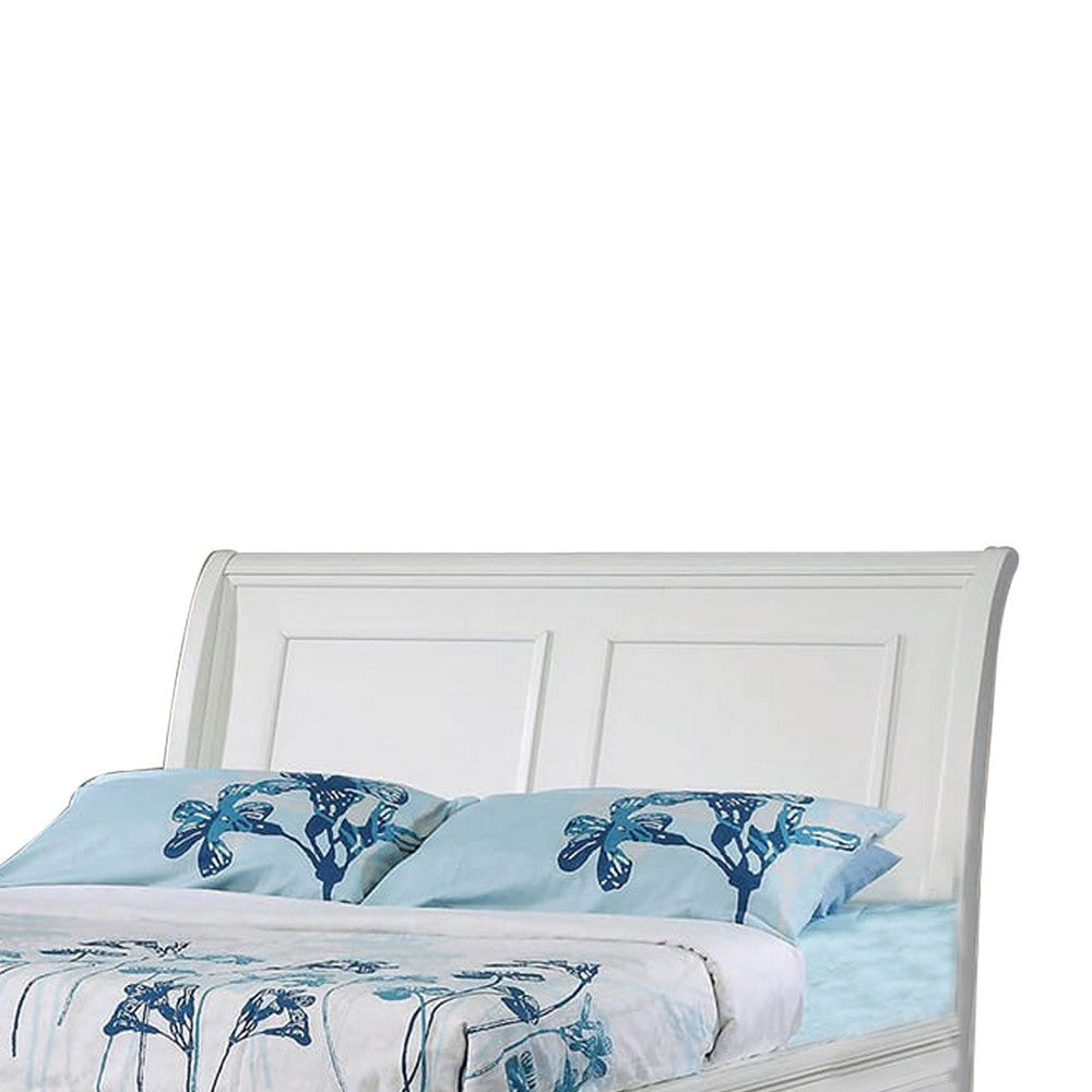 Wooden Full Size Bed with Sleigh Style Headboard and Two Drawers White By Casagear Home BM206615