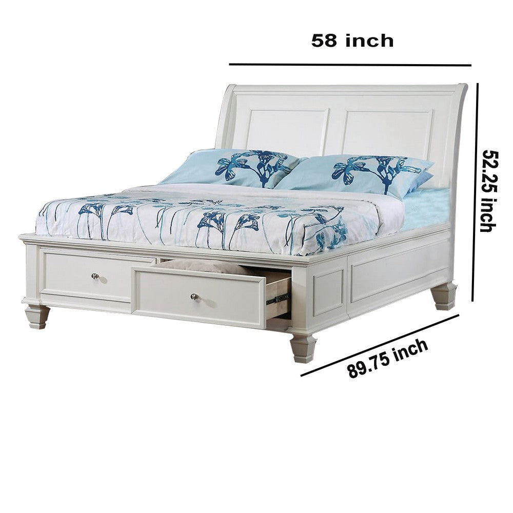 Wooden Full Size Bed with Sleigh Style Headboard and Two Drawers White By Casagear Home BM206615