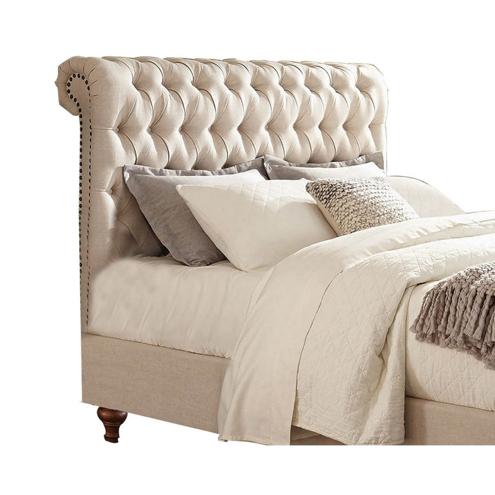 Wooden California King Size Bed with Button Tufted Headboard Beige By Casagear Home BM206624