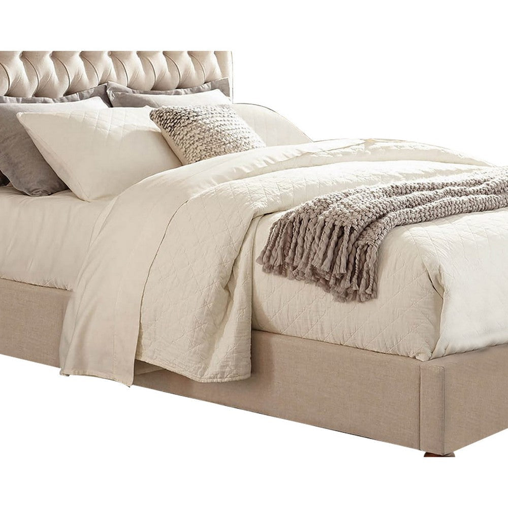 Wooden California King Size Bed with Button Tufted Headboard Beige By Casagear Home BM206624