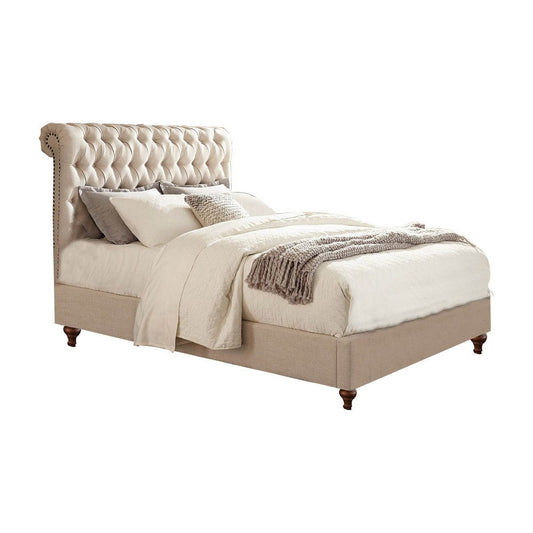 Wooden California King Size Bed with Button Tufted Headboard, Beige By Casagear Home