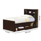 Wooden Twin Size Bed with Bookcase Headboard and Storage Unit Brown By Casagear Home BM206626