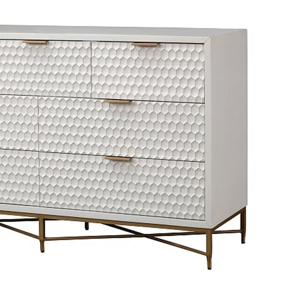 Honeycomb Design 7 Drawer Dresser with Metal Legs White By Casagear Home BM206686