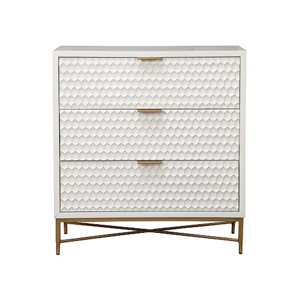 Honeycomb Design 3 Drawer Chest with Metal Legs Small White By Casagear Home BM206687