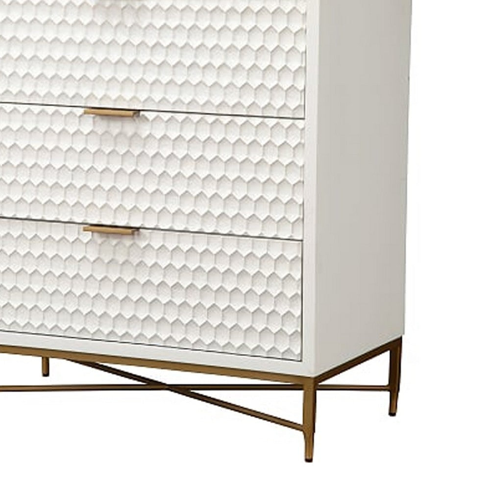 Honeycomb Design 3 Drawer Chest with Metal Legs Small White By Casagear Home BM206687