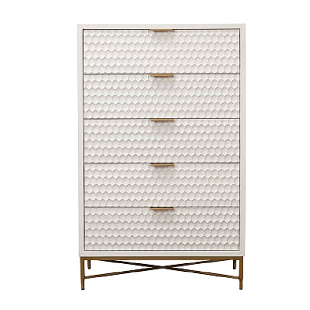 Honeycomb Design 5 Drawer Chest with Metal Legs Large White By Casagear Home BM206688