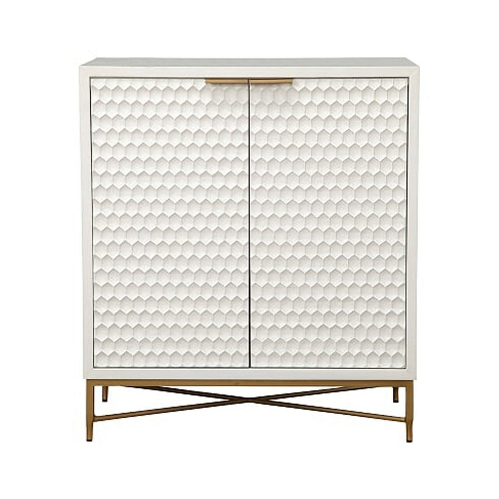 Honeycomb Design 2 Door Bar Cabinet with Metal Legs White By Casagear Home BM206689