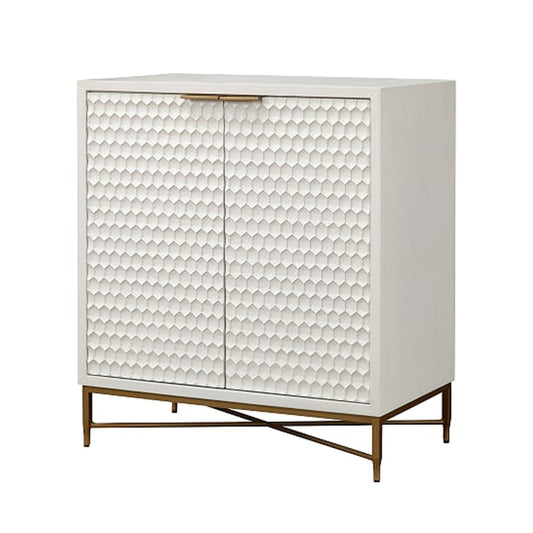 Honeycomb Design 2 Door Bar Cabinet with Metal Legs, White By Casagear Home