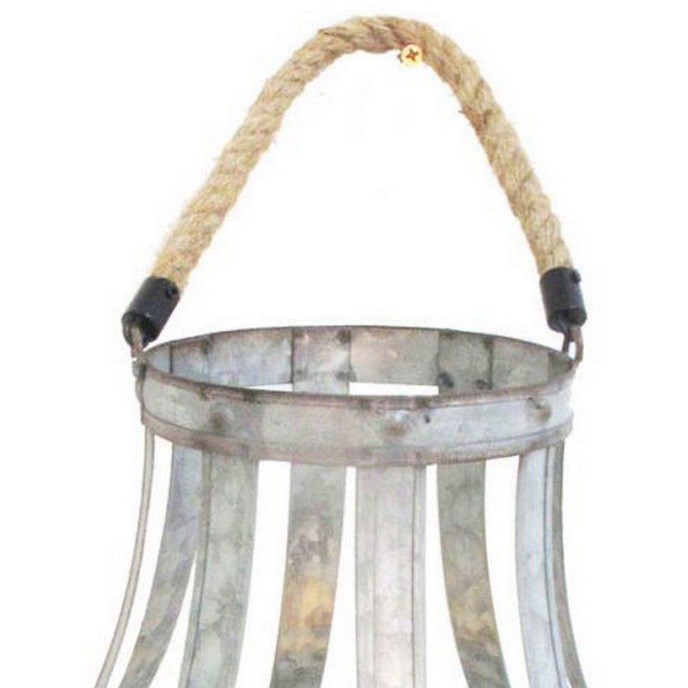 Transitional Metal Candle Holder with Rope and Glass Shade Gray By Casagear Home BM206709