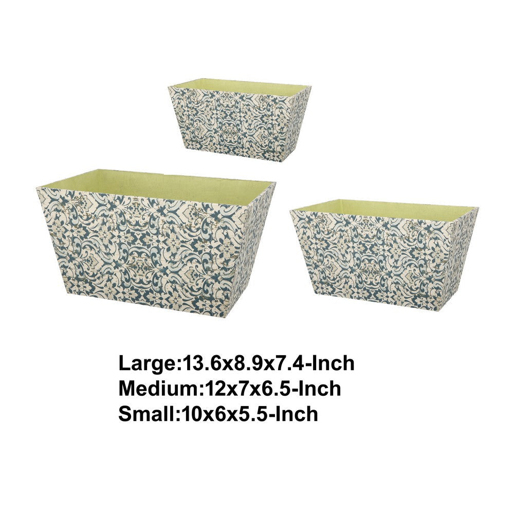 Rectangular Containers with Narrow Bottom Set of 3 Blue and Beige By Casagear Home BM206718