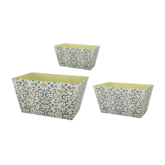 Rectangular Containers with Narrow Bottom, Set of 3, Blue and Beige By Casagear Home