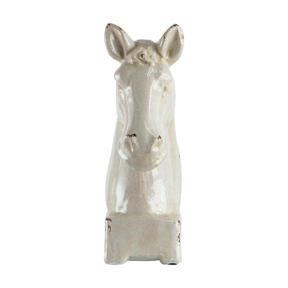 Transitional Style Ceramic Horse Head Decor Piece Large Beige By Casagear Home BM206726