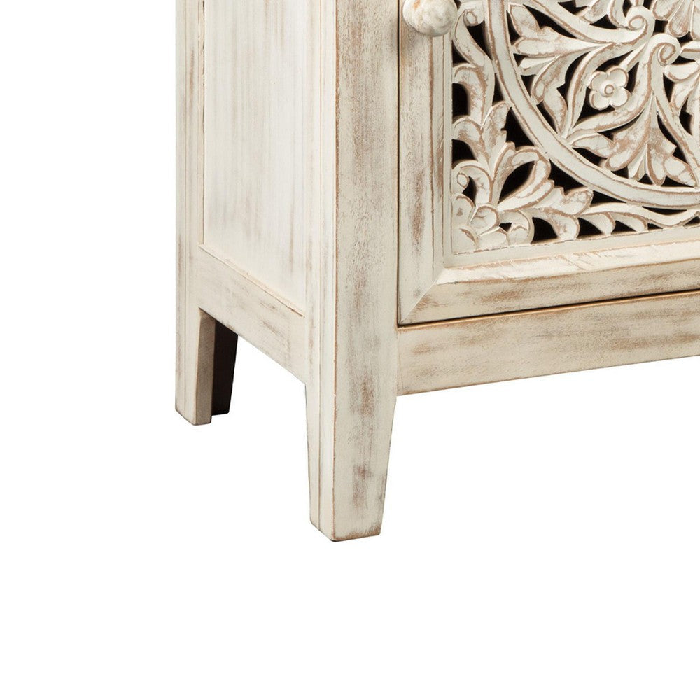 Carved Single Door Accent Cabinet Antique White By Casagear Home BM207017