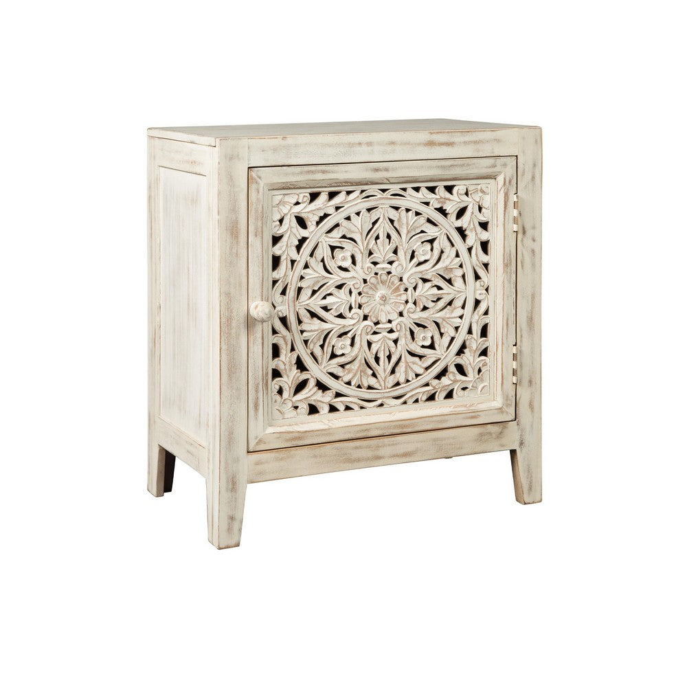 Carved Single Door Accent Cabinet Antique White By Casagear Home BM207017