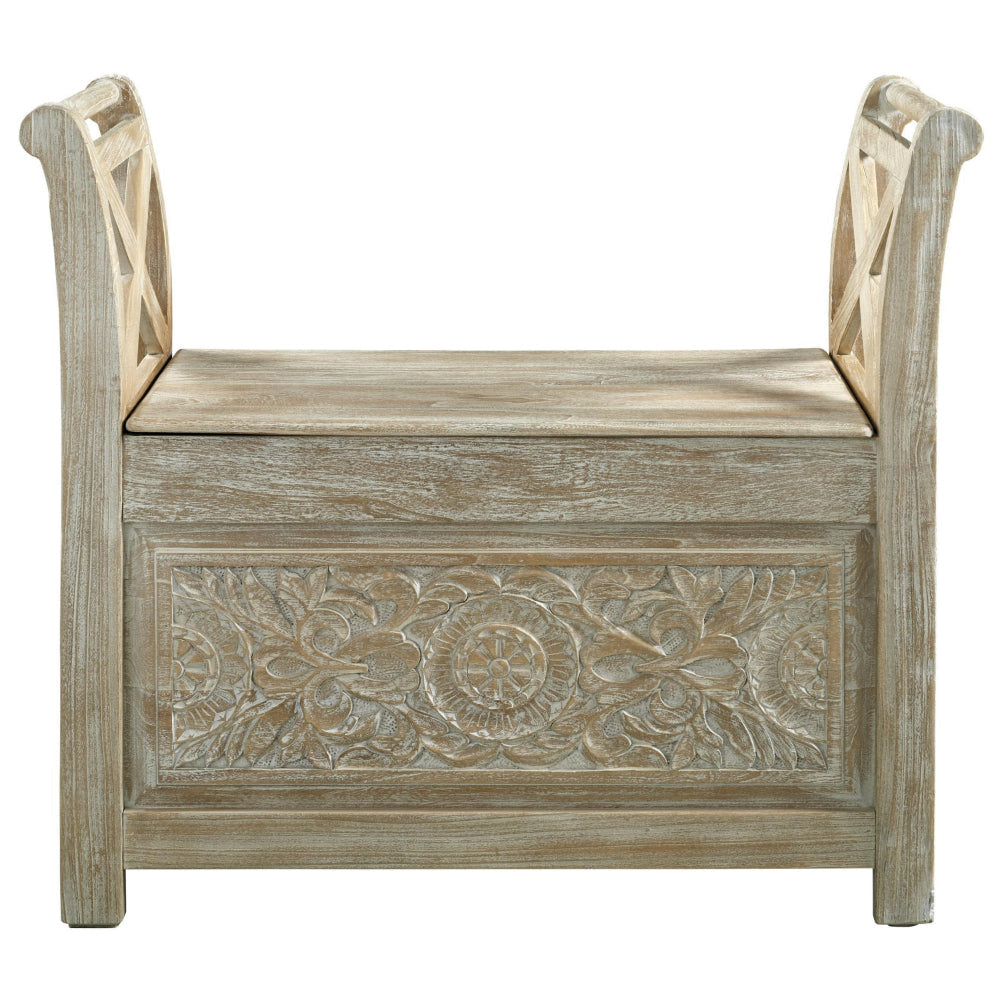 31’ Carved Front Bench with Hinged Storage Brown By Casagear Home BM207020