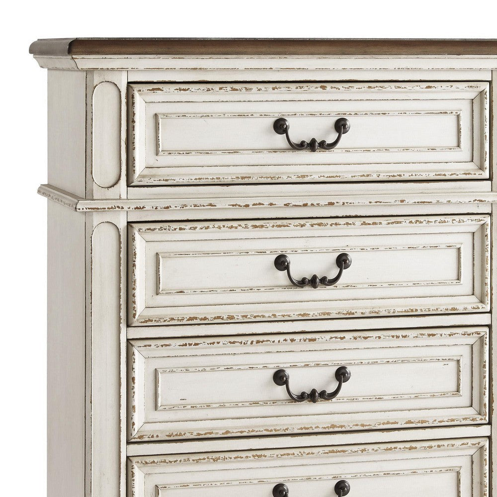 5 Drawer Wooden Chest with Bracket Legs Antique White By Casagear Home BM207025