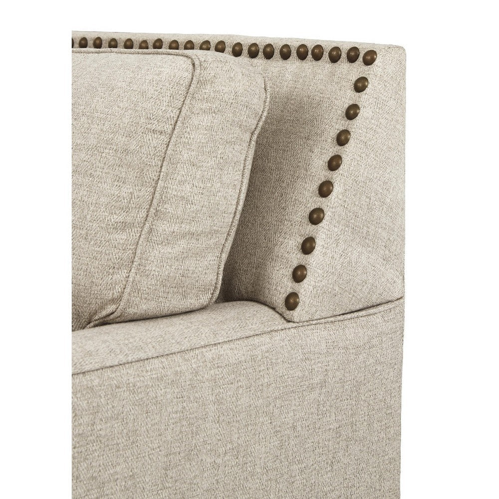 Fabric Upholstered Wooden Chair with Nailhead Trims Beige By Casagear Home BM207046