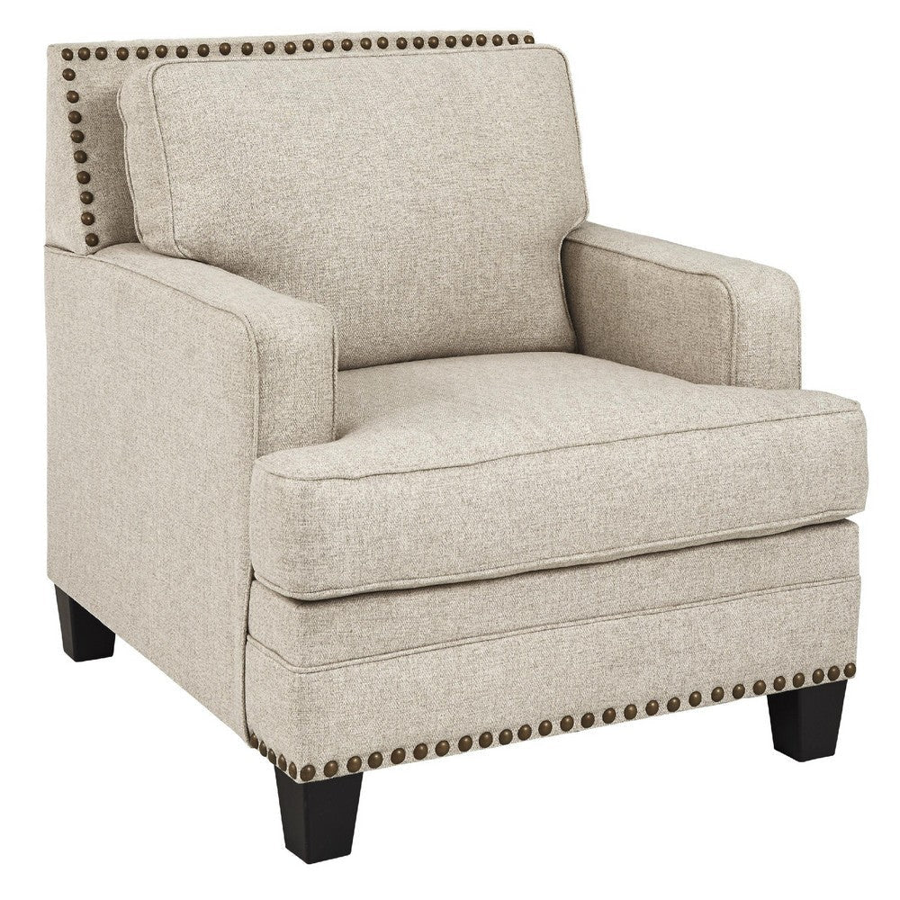 Fabric Upholstered Wooden Chair with Nailhead Trims, Beige By Casagear Home