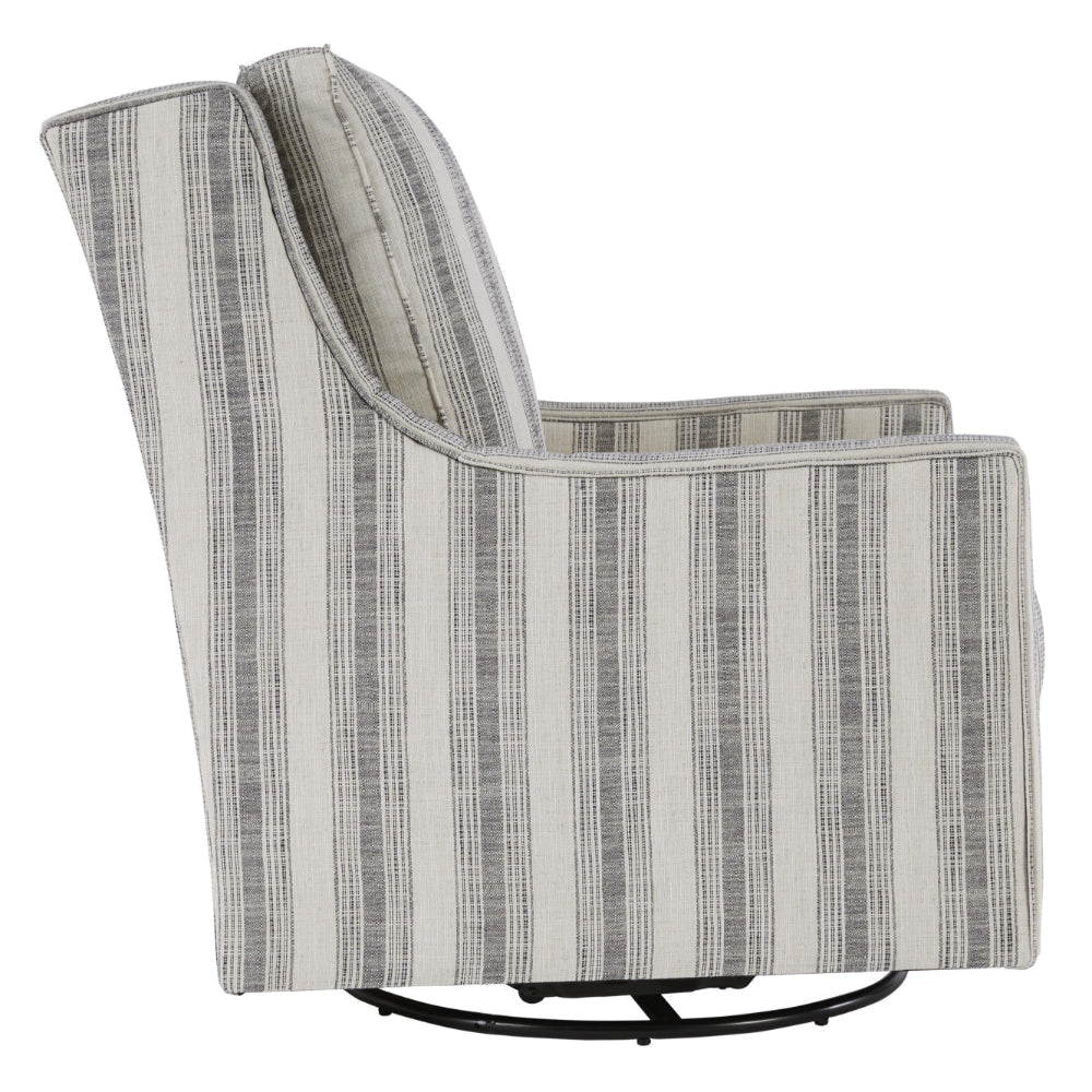 Gradient Stripes Fabric Wrapped Swivel Glider Accent Chair Gray and White By Casagear Home BM207063