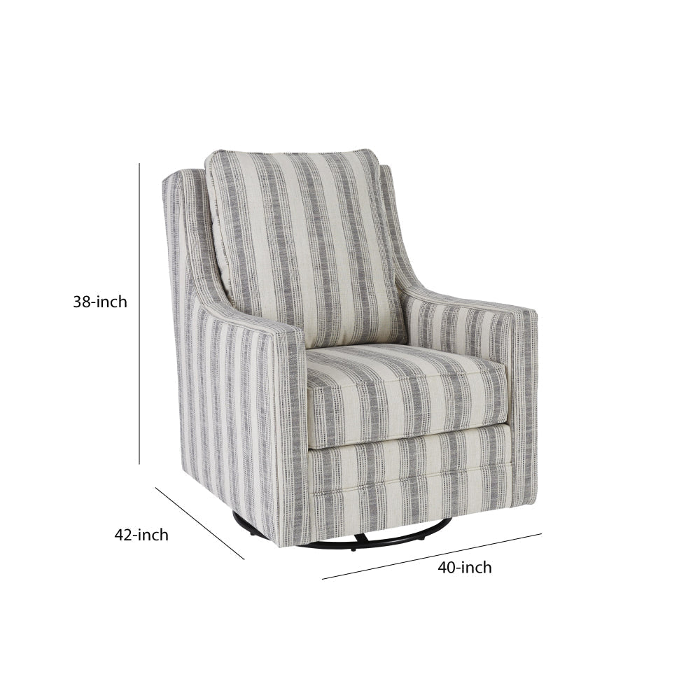 Gradient Stripes Fabric Wrapped Swivel Glider Accent Chair Gray and White By Casagear Home BM207063