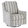 Gradient Stripes Fabric Wrapped Swivel Glider Accent Chair, Gray and White By Casagear Home