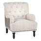 Wooden Accent Chair with Fabric and Faux Leather Upholstery,Gray and Cream By Casagear Home