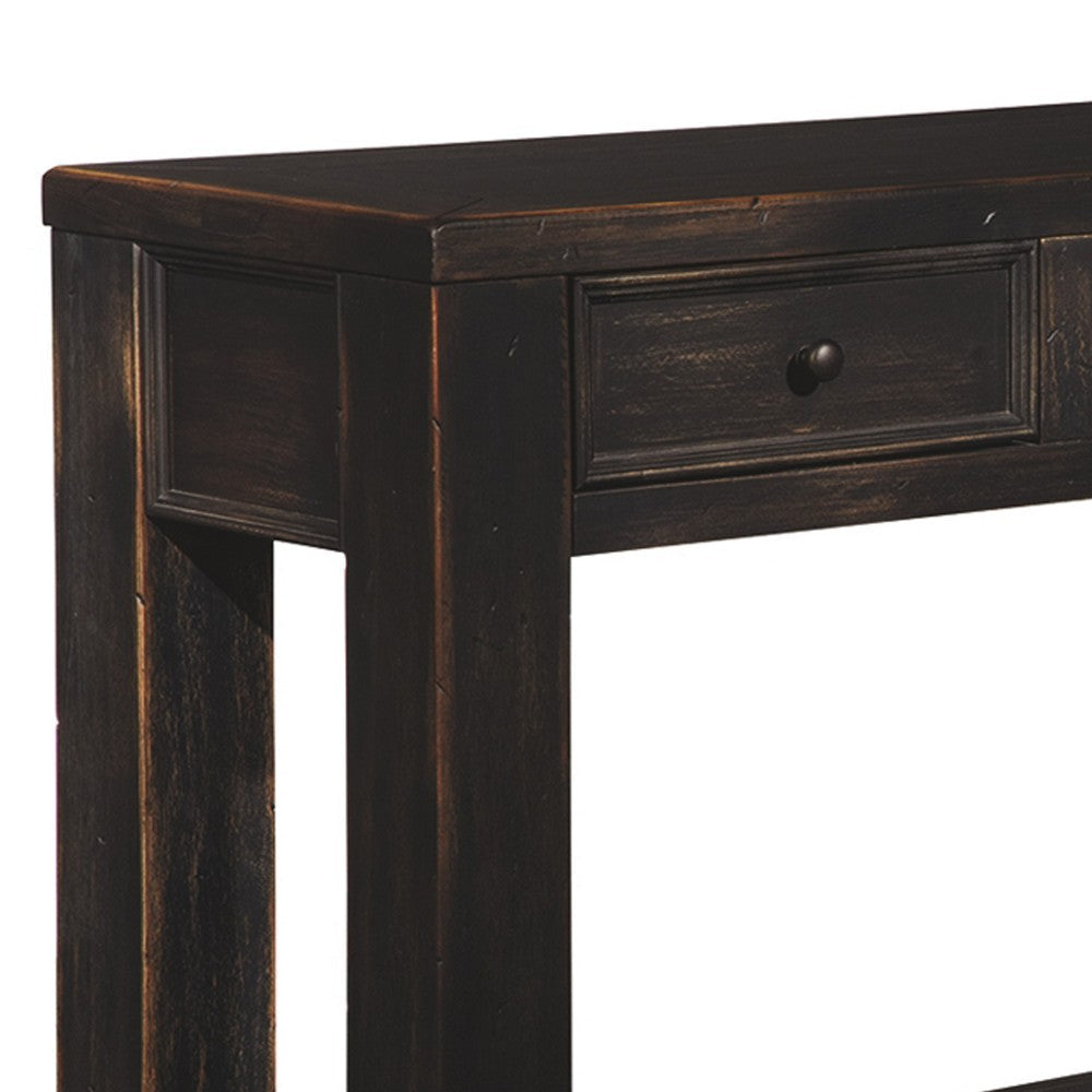 64’ 4-Drawer Sofa Table with Bottom Shelf Weathered Black By Casagear Home BM207222