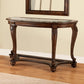 48" Glass Top Halfmoon Carved Sofa Table, Brown By Casagear Home