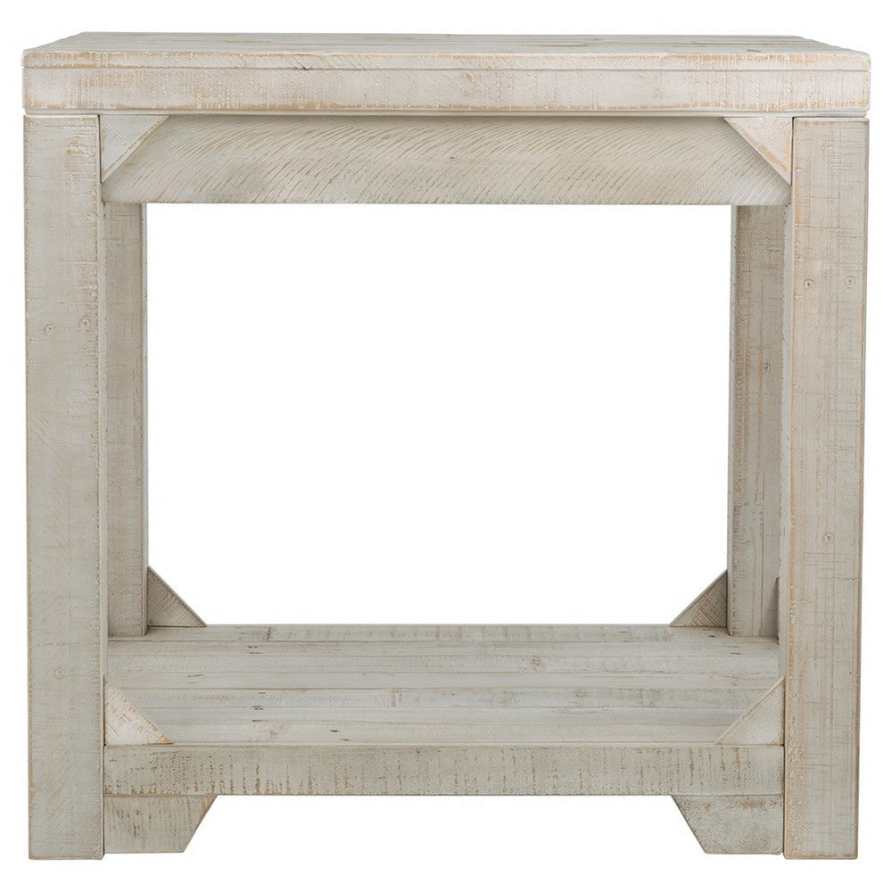 Plank Style End Table with Bottom Shelf White By Casagear Home BM207236