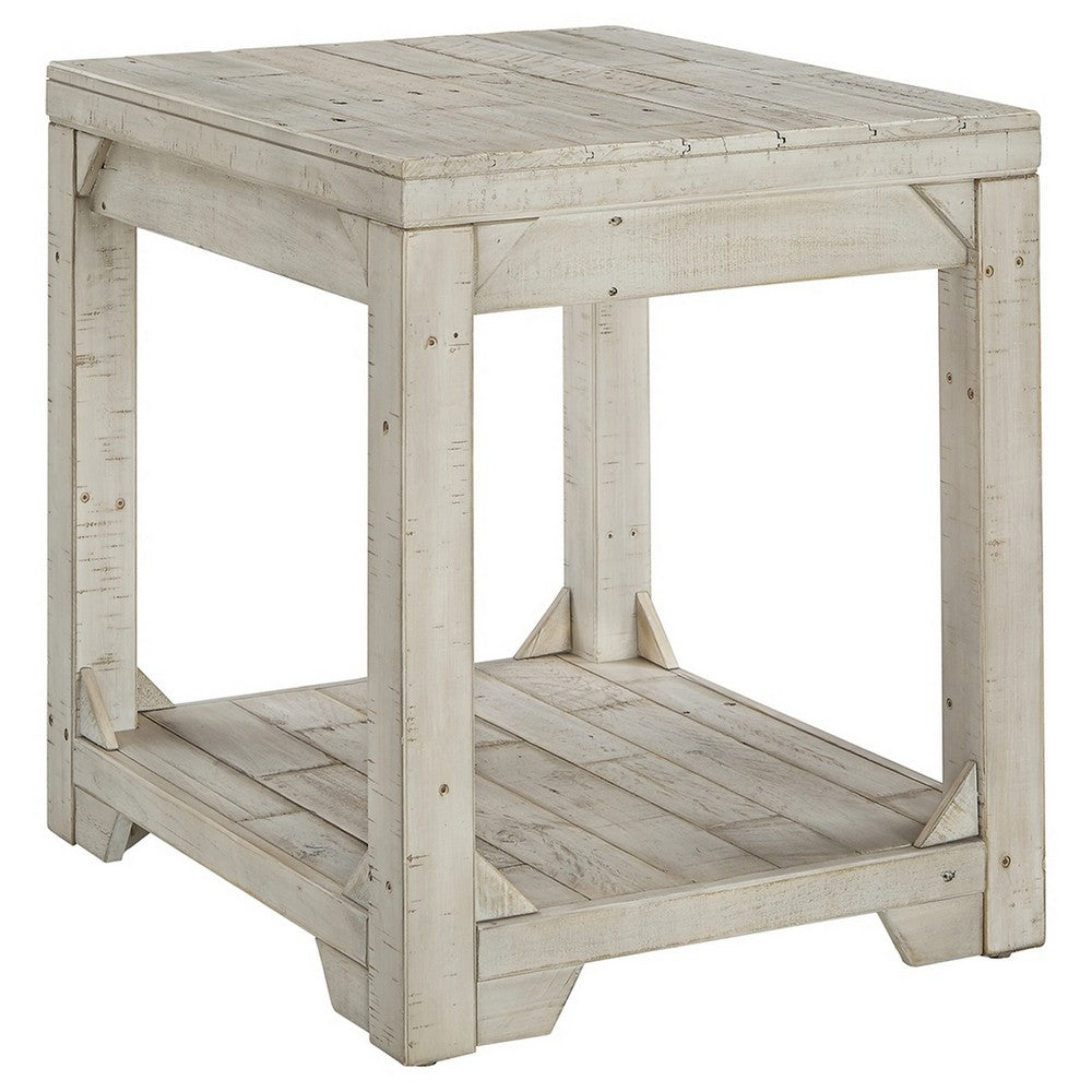 Plank Style End Table with Bottom Shelf White By Casagear Home BM207236