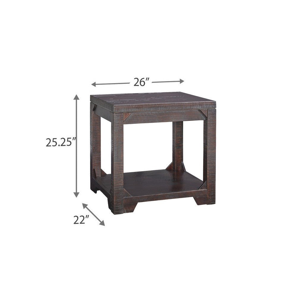 Rough Sawn Textured Wooden End Table with One Shelf Brown By Casagear Home BM207237