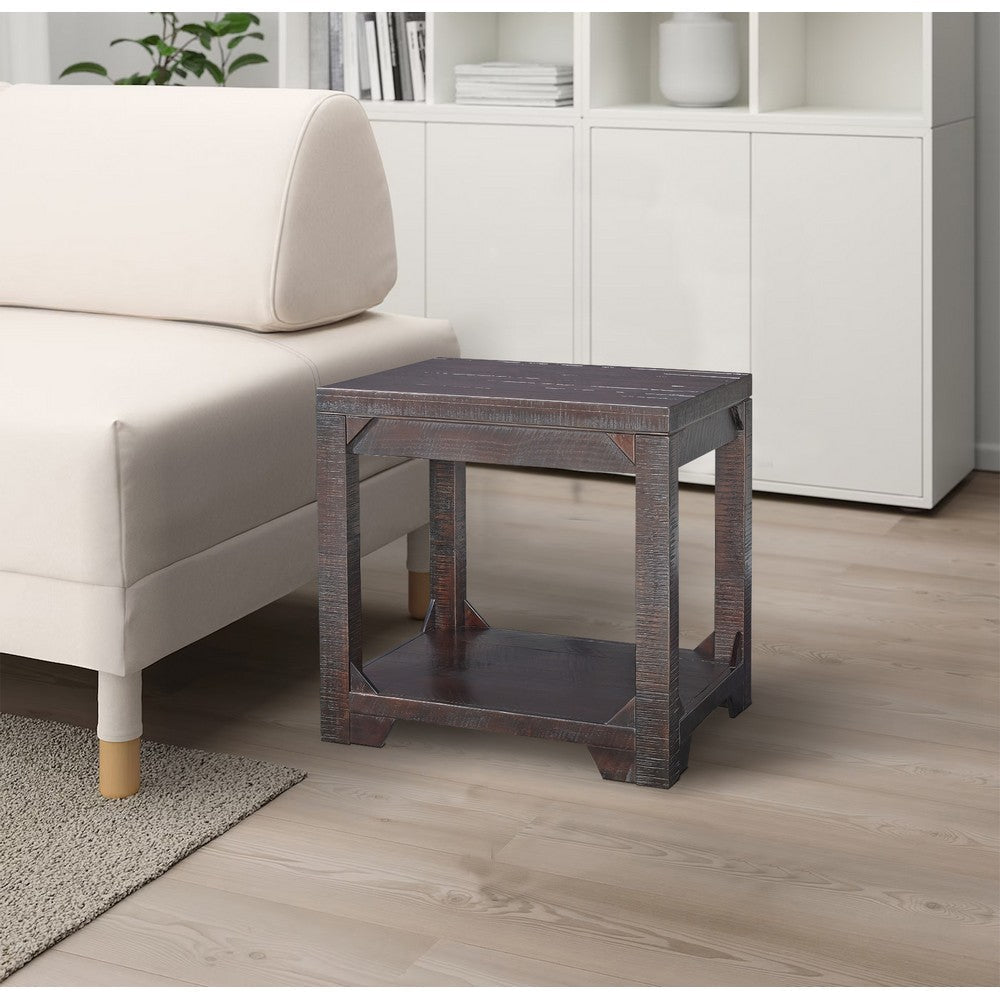 Rough Sawn Textured Wooden End Table with One Shelf Brown By Casagear Home BM207237